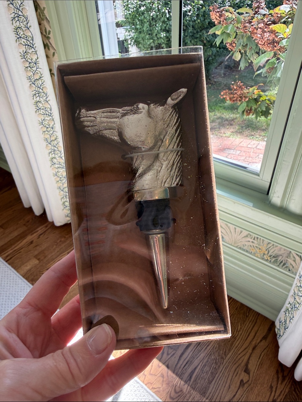 NIB Creative Co-Op Silver Cast Aluminum Horse Head Wine Bottle Stopper